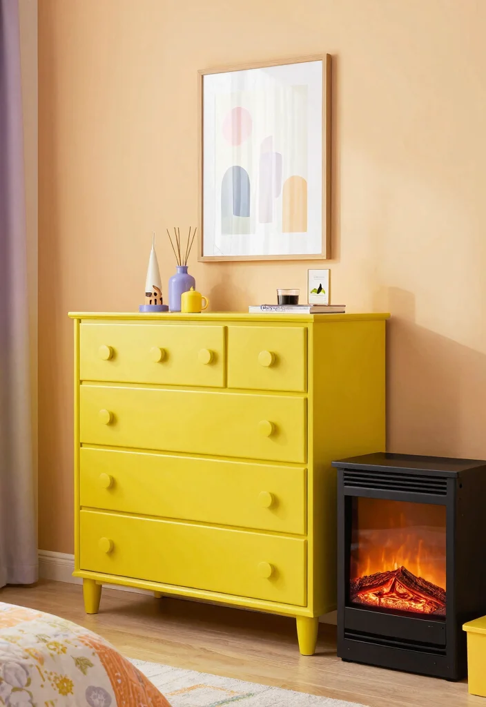 14 Electric Fireplace Bedroom Dresser Ideas For Smart Layout 9. Color Blocked Delight