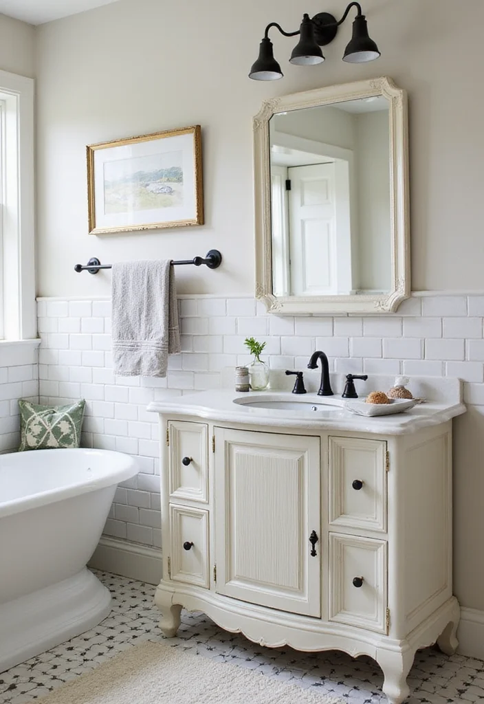 14 Fluted Bathroom Vanity Ideas For Modern Homes 6. Vintage Charm with Modern Touches