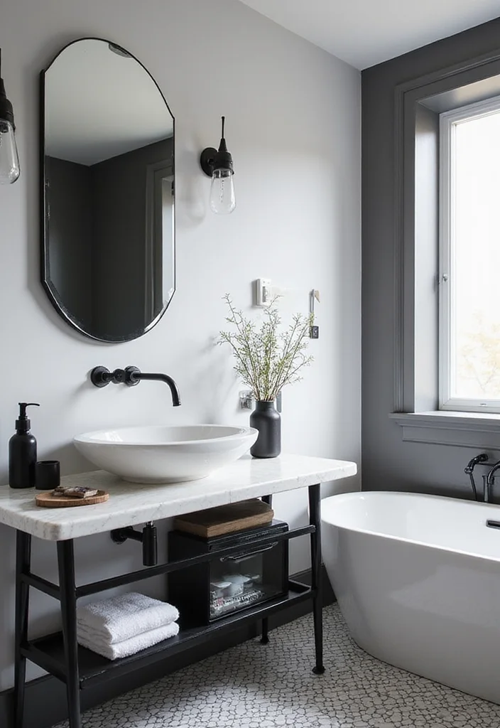 14 Gym Bathroom Ideas With Clean Style 2. Monochrome Magic