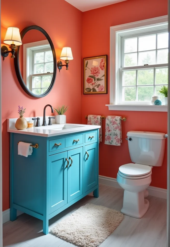 14 Large Half Bathroom Ideas For Extra Comfort 1. Bold Color Accents