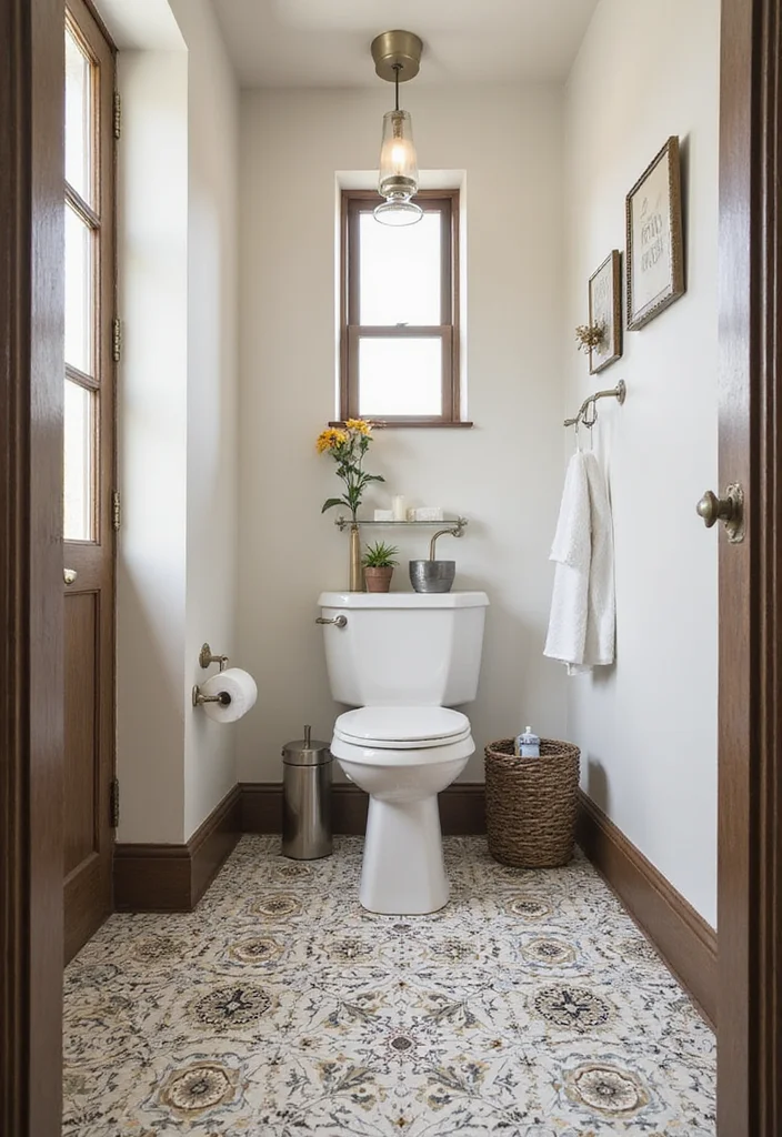14 Large Half Bathroom Ideas For Extra Comfort 10. Creative Flooring