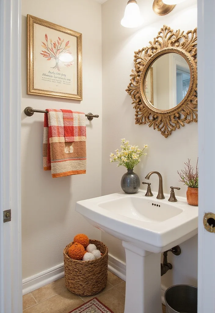 14 Large Half Bathroom Ideas For Extra Comfort 13. Seasonal Decor