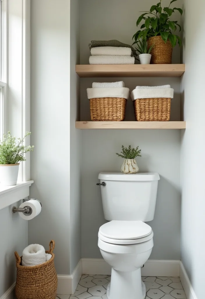 14 Large Half Bathroom Ideas For Extra Comfort 3. Smart Storage Solutions