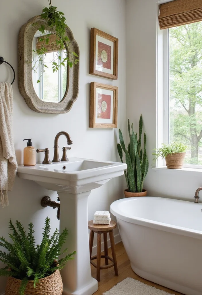 14 Large Half Bathroom Ideas For Extra Comfort 6. Nature Inspired Decor