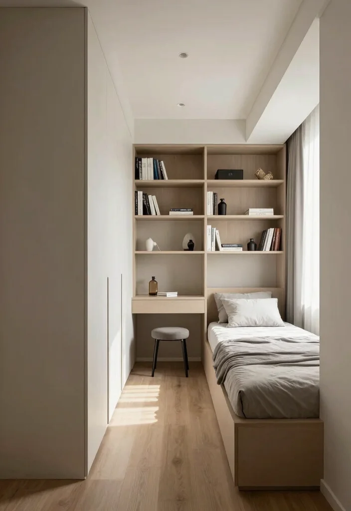 14 Long Narrow Bedroom Decor Ideas With Balanced Style 11. Use Built In Furniture