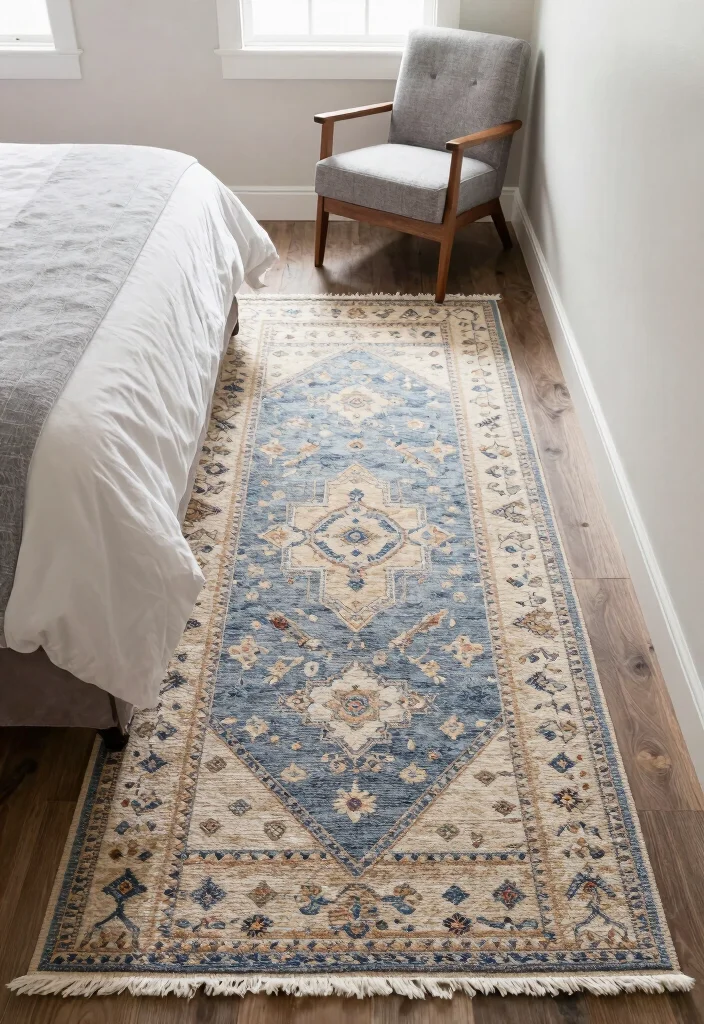 14 Long Narrow Bedroom Decor Ideas With Balanced Style 7. Define Areas with Rugs