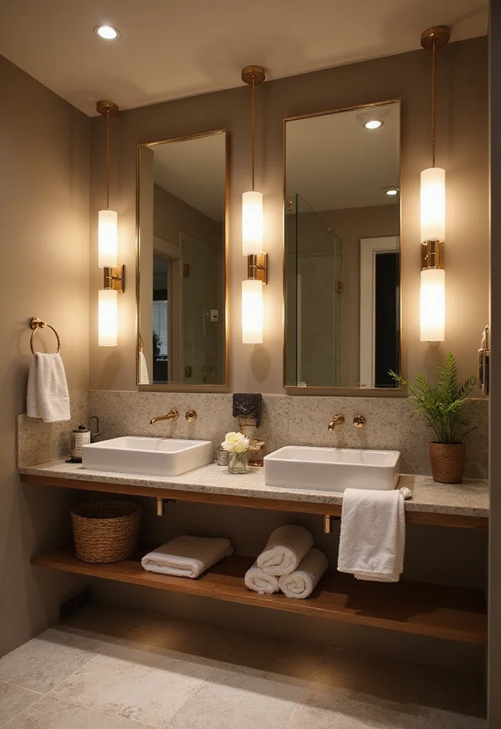 14 Modern Farmhouse Bathroom Vanity Ideas 12. Integrated Lighting