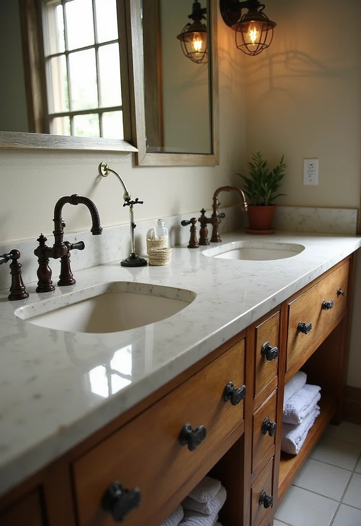 14 Modern Farmhouse Bathroom Vanity Ideas 4. Vintage Inspired Fixtures