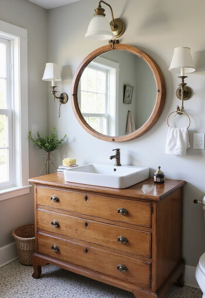 14 Modern Farmhouse Bathroom Vanity Ideas 6. Upcycled Materials