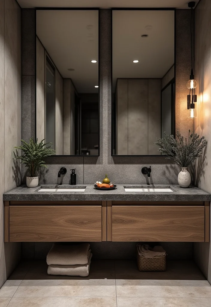 14 Modern Farmhouse Bathroom Vanity Ideas 9. Bold Countertops