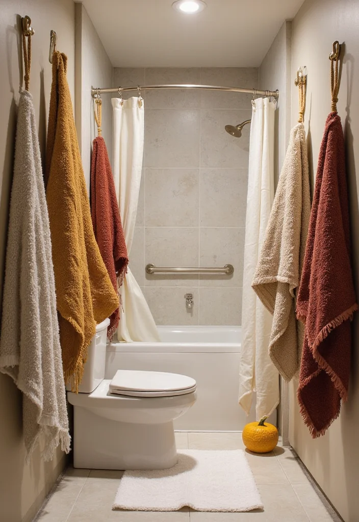 14 Narrow Half Bathroom Ideas For Small Spaces 10. Creative Use of Textiles