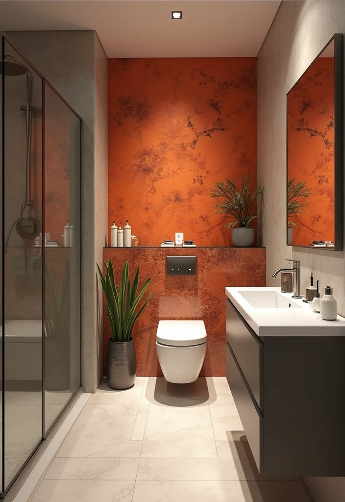 14 Narrow Half Bathroom Ideas For Small Spaces 6. Bold Accent Walls for Character