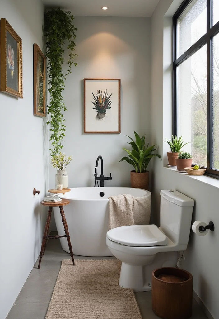 14 Narrow Half Bathroom Ideas For Small Spaces 8. Artistic Touches with Dcor