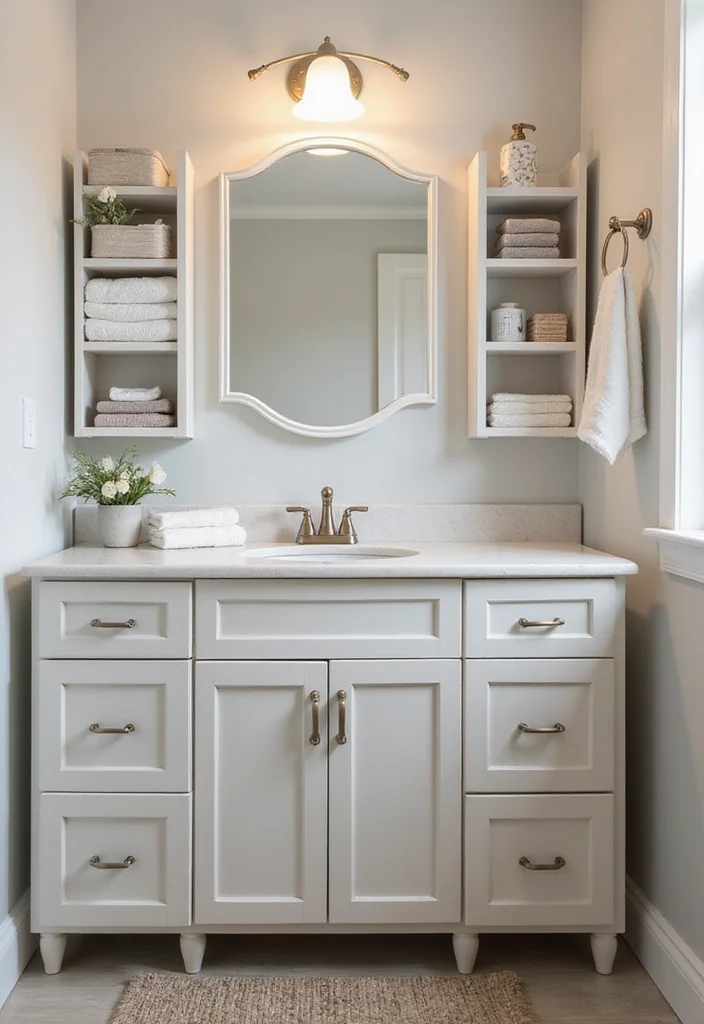 14 Single Sink Bathroom Vanity Ideas For Small Spaces 9. Smart Storage Solutions