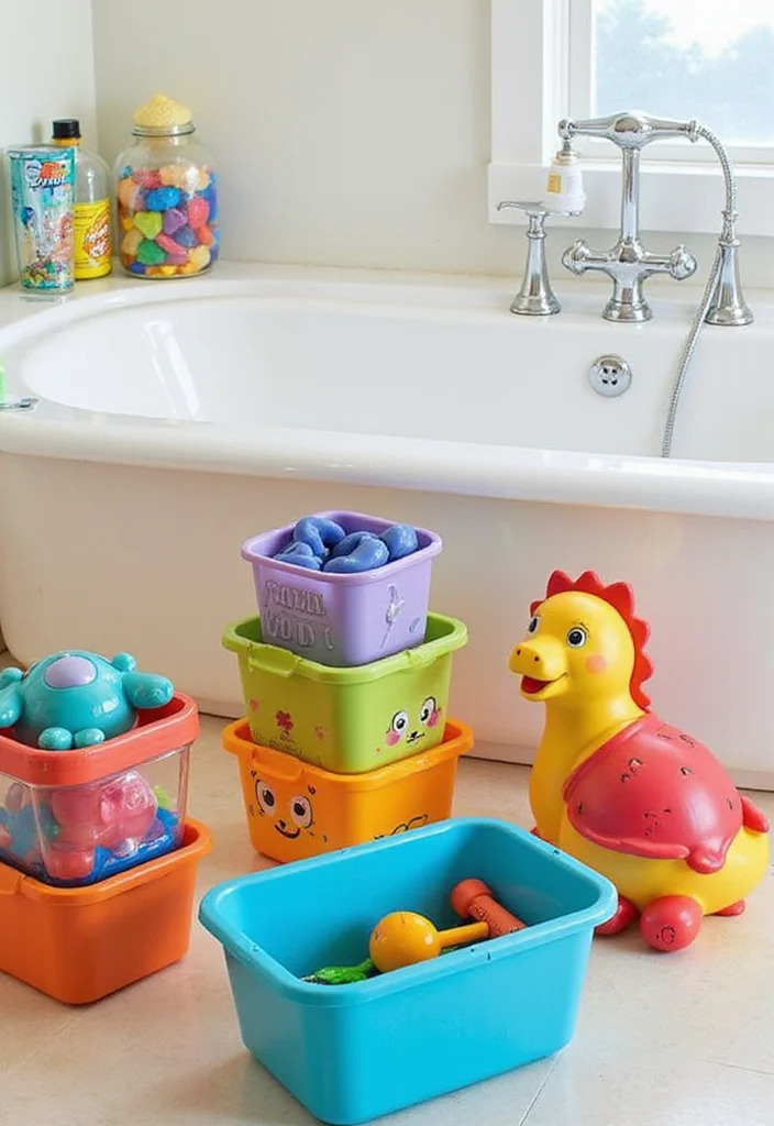 14 Toca Boca Bathroom Ideas Kids Will Love 11. Playful Bath Toy Storage