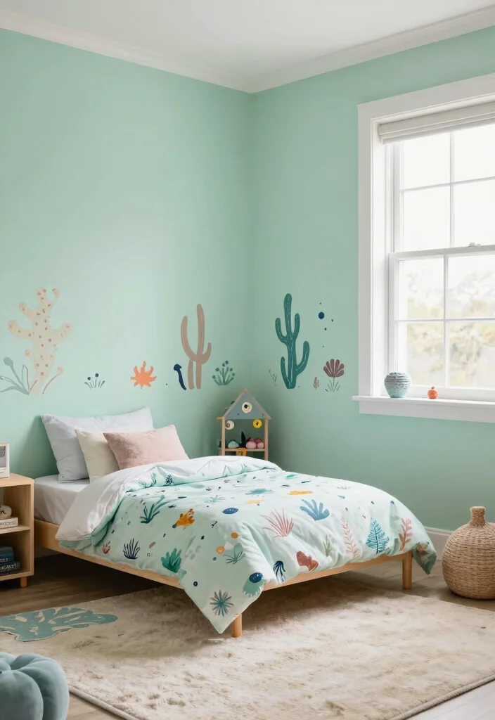 14 Toddler Girl Bedroom Paint Ideas With Soft Colour 10. Soft Seafoam Green