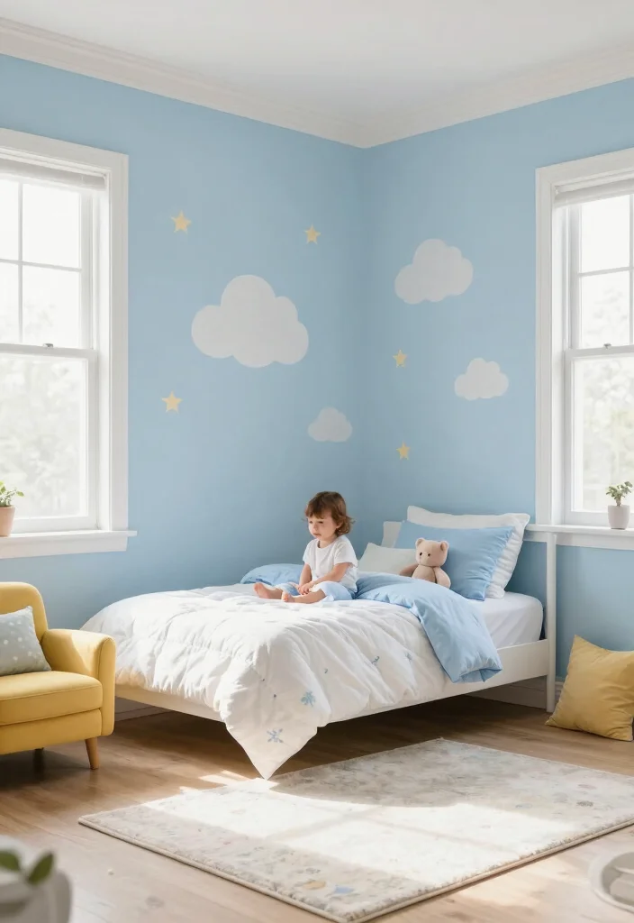 14 Toddler Girl Bedroom Paint Ideas With Soft Colour 4. Soft Sky Blue Serenity