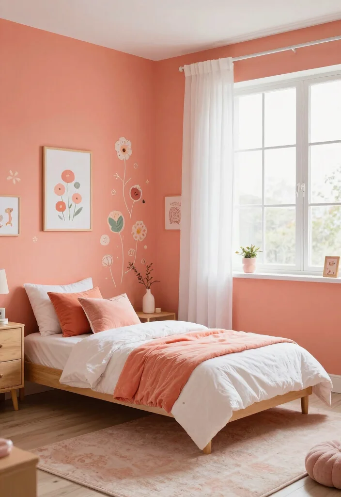 14 Toddler Girl Bedroom Paint Ideas With Soft Colour 7. Cozy Coral Glow