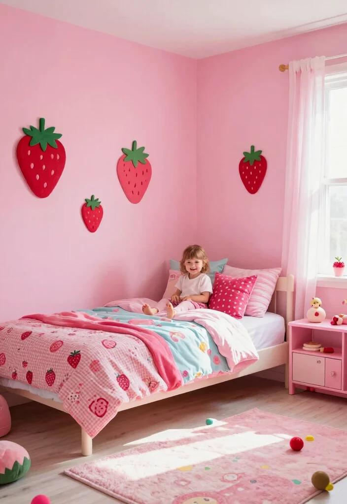14 Toddler Girl Bedroom Paint Ideas With Soft Colour 9. Sweet Strawberry Pink