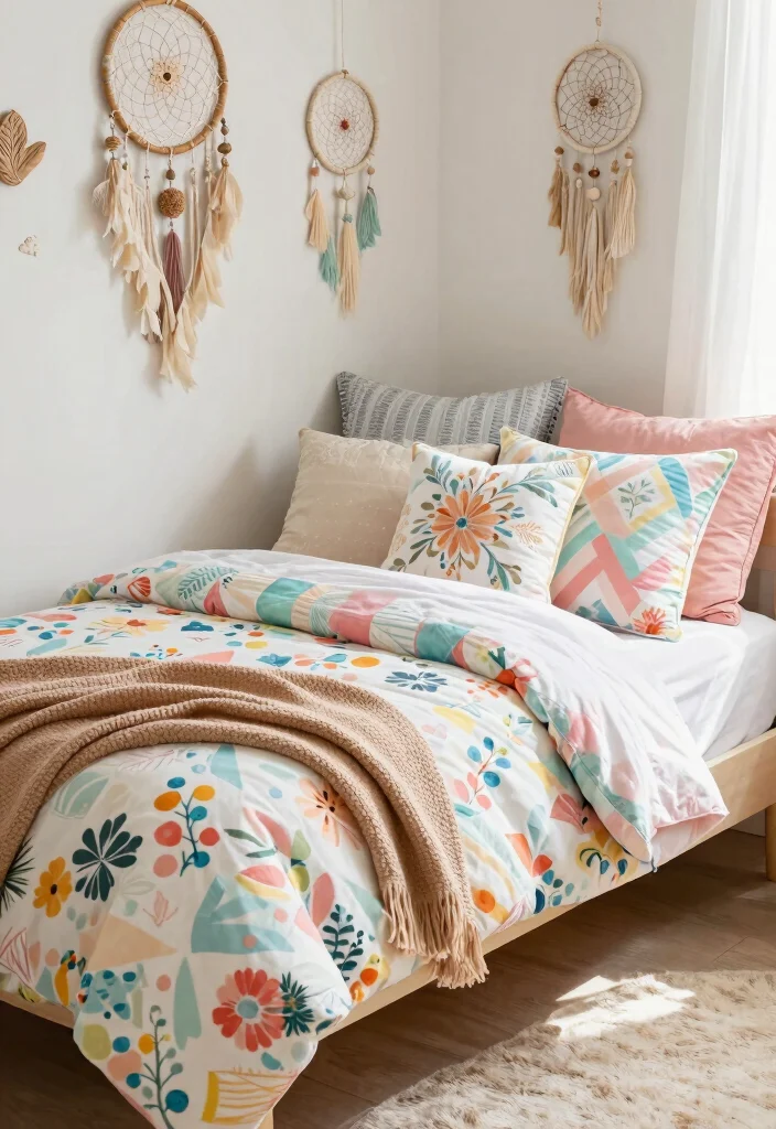 14 Toddler Girl Boho Bedroom Ideas With Free Spirit Style 5. Colorful Bedding Sets