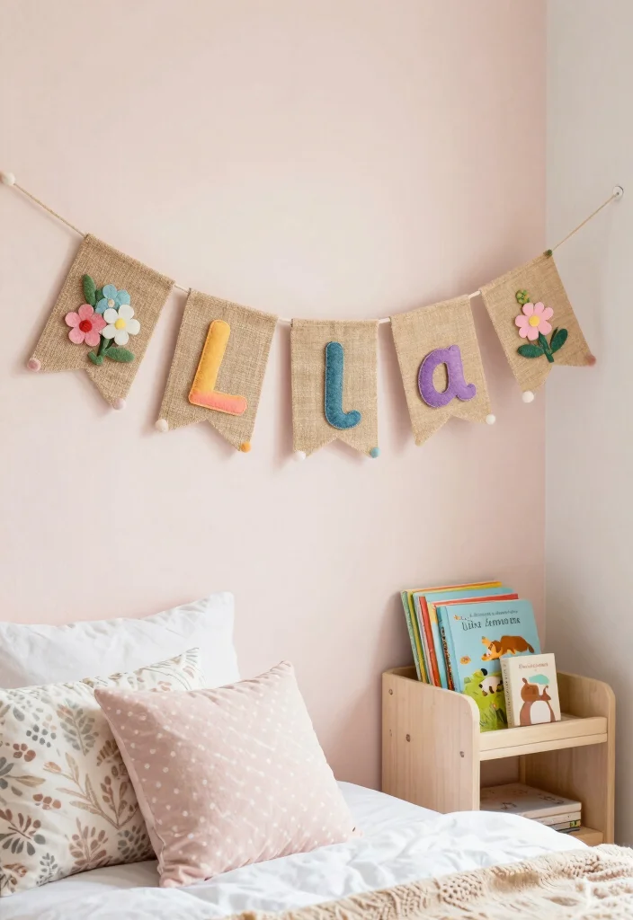 14 Toddler Girl Boho Bedroom Ideas With Free Spirit Style 7. Personalized Name Banners