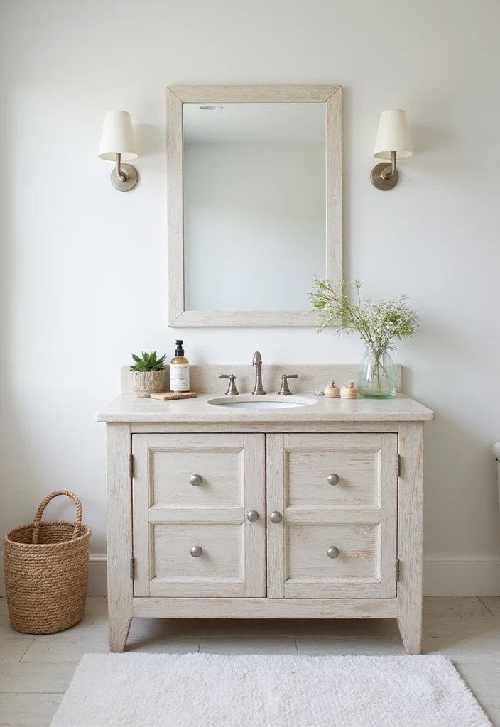 14 Wood Vanity Bathroom Ideas With Warm Texture 11. Bright Whitewashed Wood Vanity