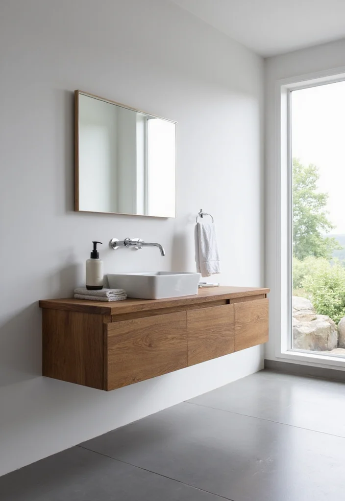 14 Wood Vanity Bathroom Ideas With Warm Texture 2. Floating Wood Vanity