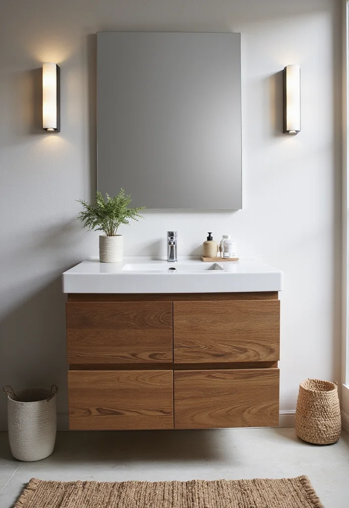 14 Wood Vanity Bathroom Ideas With Warm Texture 8. Two Tone Wood Vanity