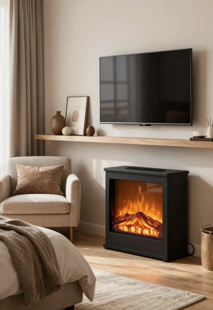 15 Electric Fireplace And TV Bedroom Ideas That Look Built In 1. Cozy Corner Retreat