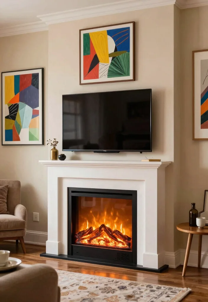 15 Electric Fireplace And TV Bedroom Ideas That Look Built In 10. Artistic Expression