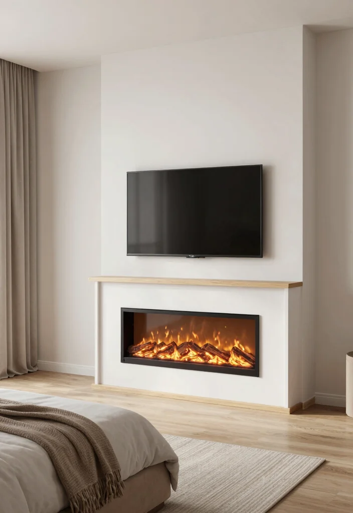 15 Electric Fireplace And TV Bedroom Ideas That Look Built In 11. Scandinavian Simplicity
