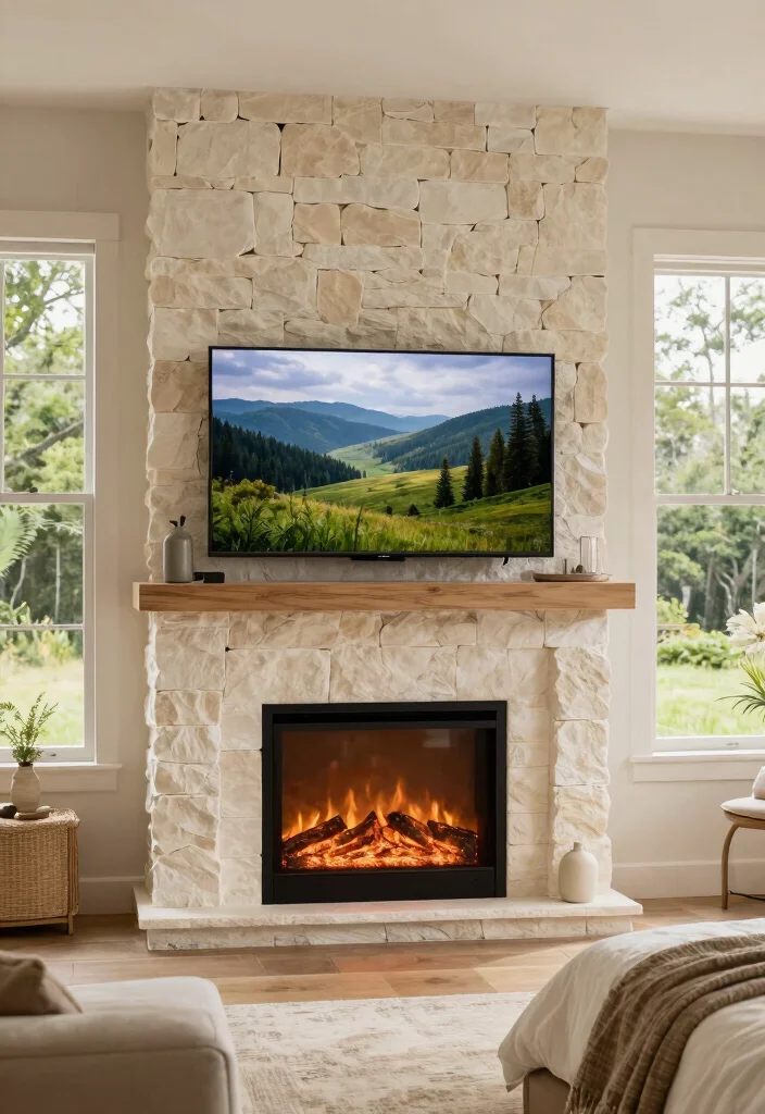 15 Electric Fireplace And TV Bedroom Ideas That Look Built In 13. Outdoor Inspired