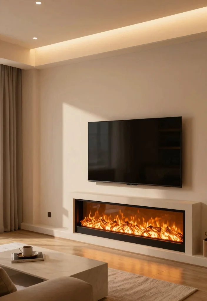15 Electric Fireplace And TV Bedroom Ideas That Look Built In 8. Integrated Lighting
