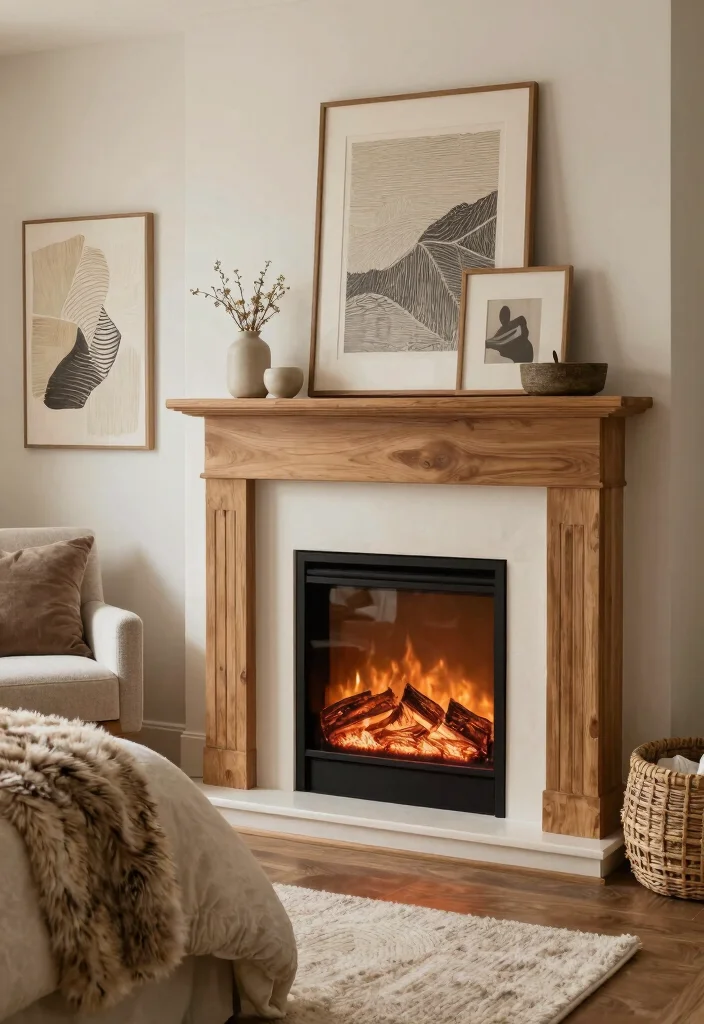15 Electric Fireplace With Mantle Bedroom Ideas For Classic Warmth 14. Textured and Layered Decor