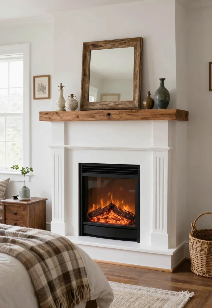15 Electric Fireplace With Mantle Bedroom Ideas For Classic Warmth 7. Farmhouse Style Electric Fireplaces