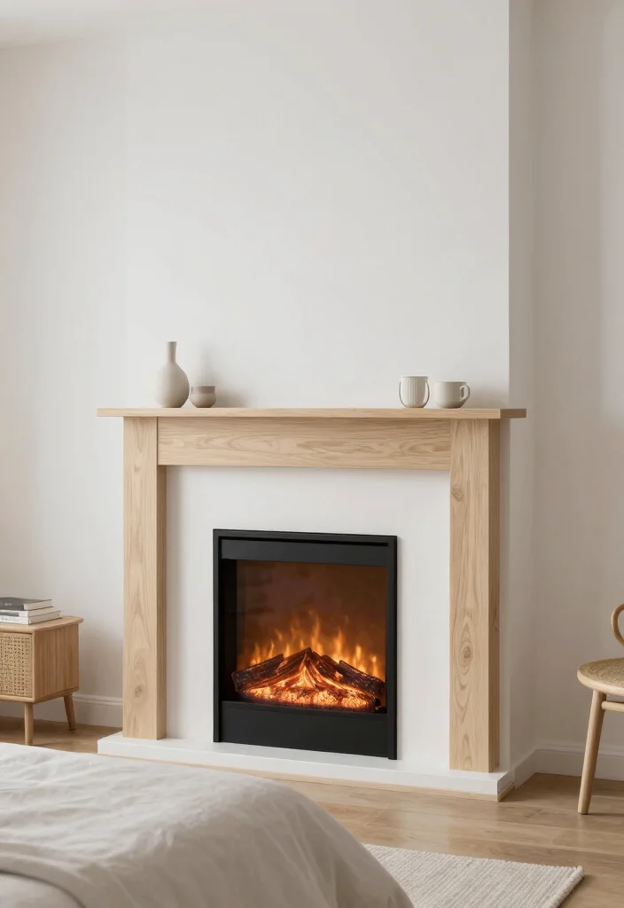 15 Electric Fireplace With Mantle Bedroom Ideas For Classic Warmth 9. Scandinavian Minimalism with Electric Fireplaces