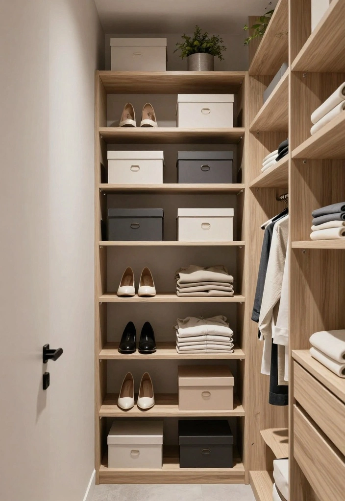 15 Long Narrow Bedroom Closet Ideas For Smart Storage 1. Vertical Shelving for Easy Access