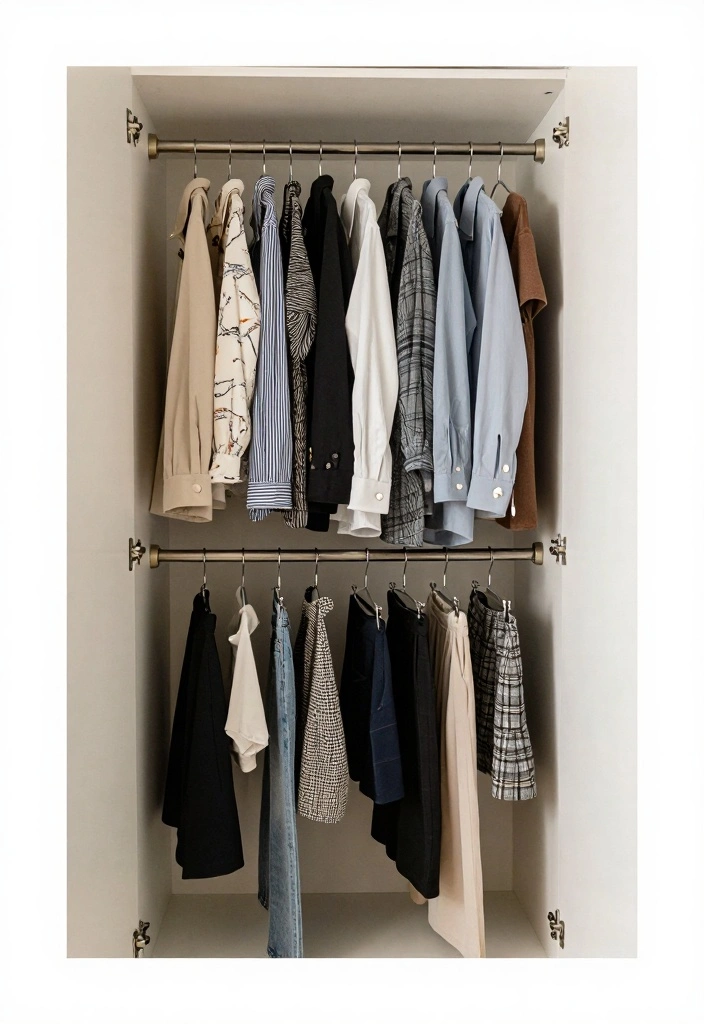 15 Long Narrow Bedroom Closet Ideas For Smart Storage 2. Double Hanging Rods for Clothes