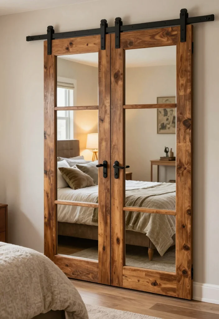 15 Mirror Bedroom Closet Door Ideas For Bright Spacious Looks 13. Mirrored Barn Doors for a Rustic Touch