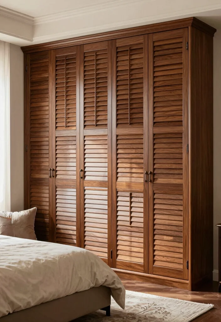 15 Modern Bedroom Closet Door Ideas With Sleek Design 4. Elegant Wooden Shutters