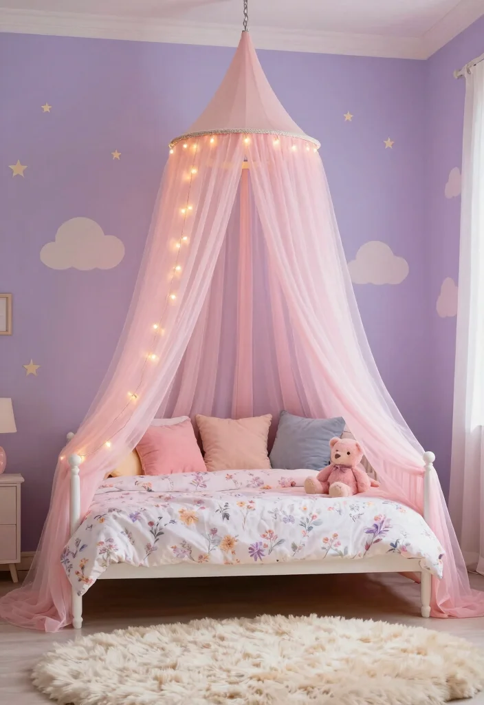 15 Toddler Girl Bedroom Decor Ideas With Sweet Charm 1. Enchanted Canopy Beds