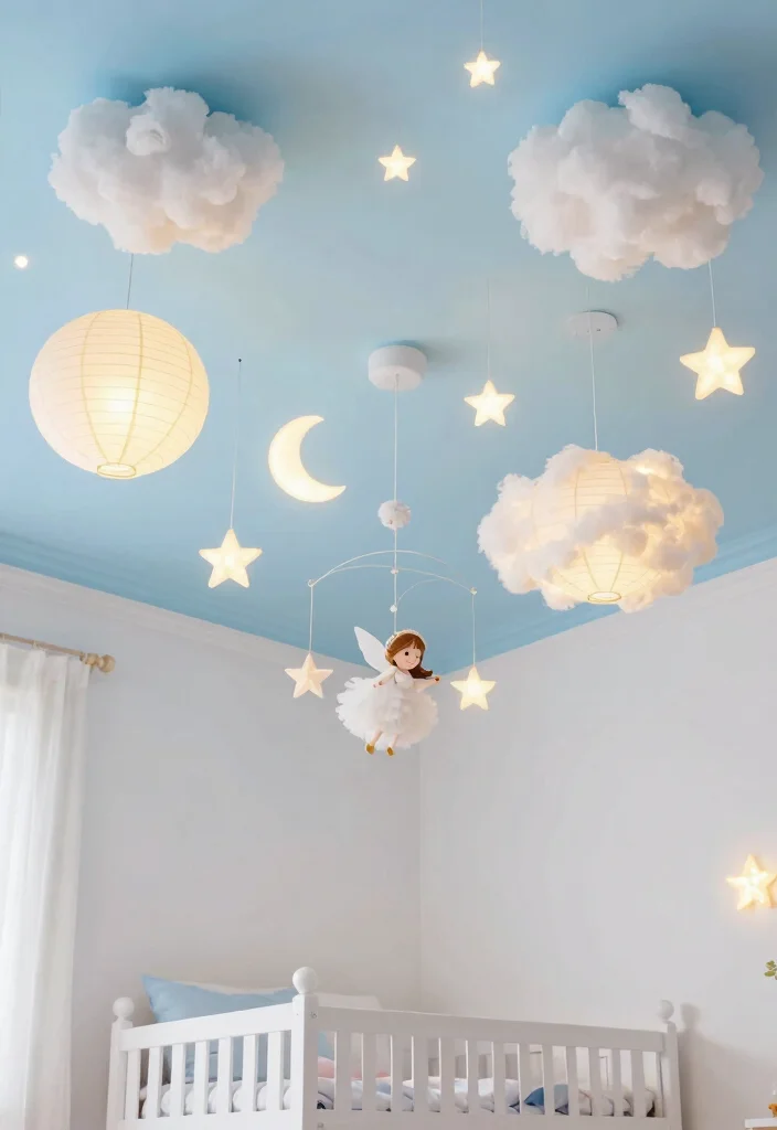 15 Toddler Girl Bedroom Decor Ideas With Sweet Charm 5. Whimsical Ceiling Decor