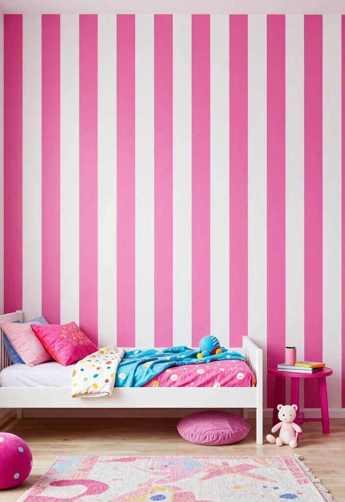 15 Toddler Girl Bedroom Wallpaper Ideas With Cute Patterns 11. Bold Stripes