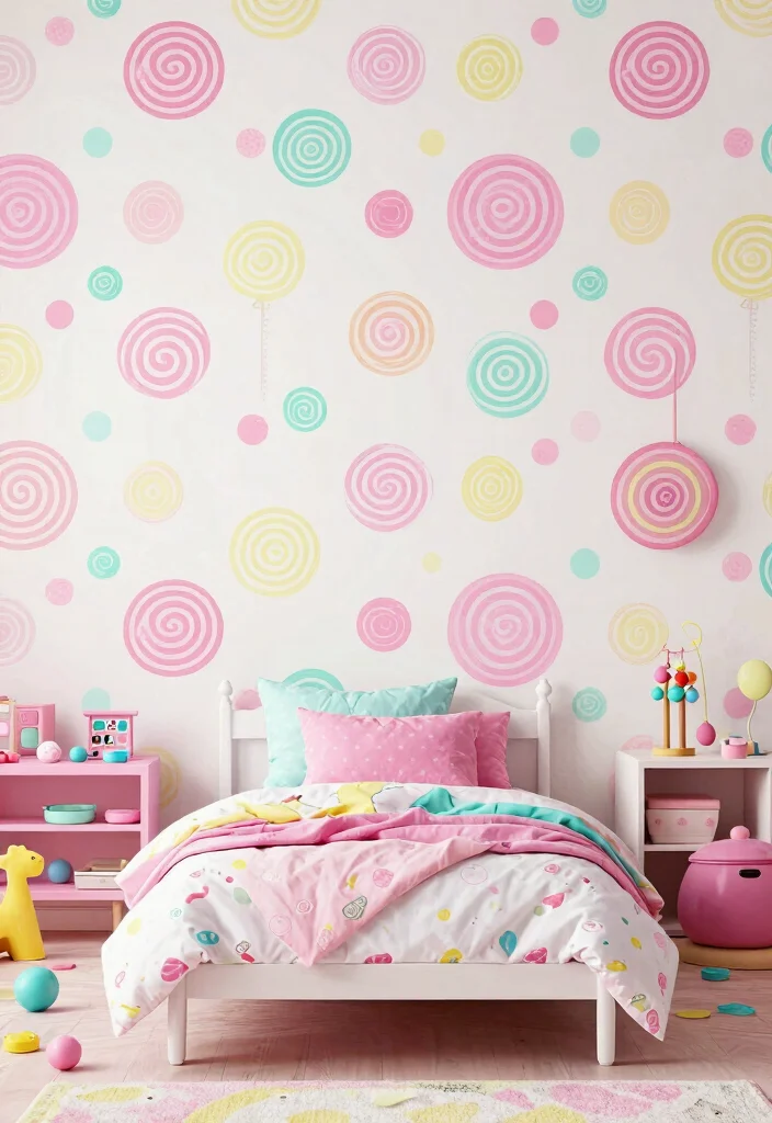 15 Toddler Girl Bedroom Wallpaper Ideas With Cute Patterns 15. Sweet Candy Colors
