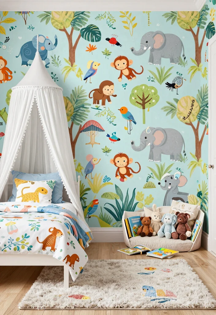 15 Toddler Girl Bedroom Wallpaper Ideas With Cute Patterns 2. Whimsical Animal Prints