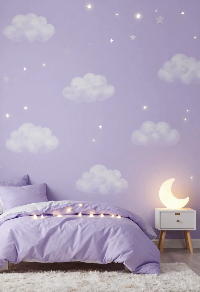 15 Toddler Girl Bedroom Wallpaper Ideas With Cute Patterns 3. Dreamy Stars and Clouds
