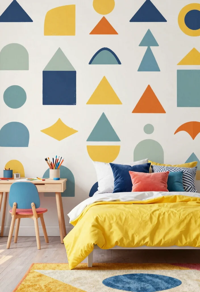 15 Toddler Girl Bedroom Wallpaper Ideas With Cute Patterns 4. Playful Geometric Shapes