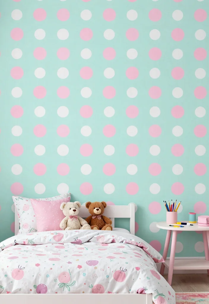 15 Toddler Girl Bedroom Wallpaper Ideas With Cute Patterns 8. Classic Polka Dots