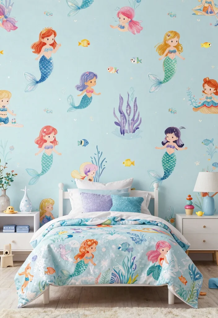 15 Toddler Girl Bedroom Wallpaper Ideas With Cute Patterns 9. Magical Mermaids