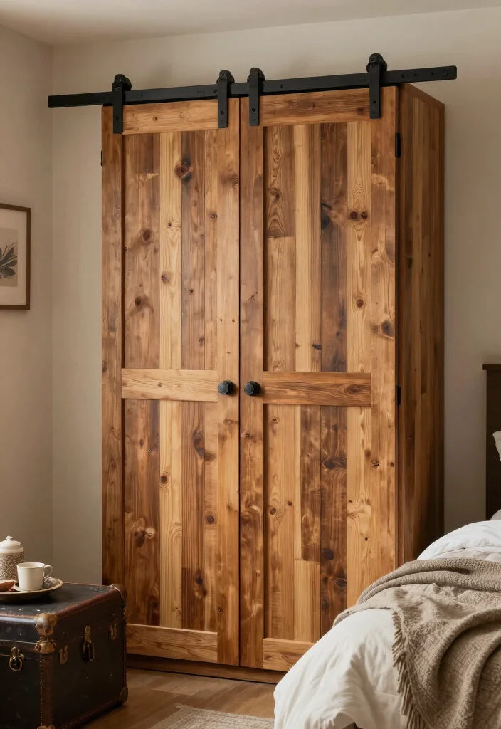 15 Wood Bedroom Closet Door Ideas With Warm Texture 10. Barnwood Shutters